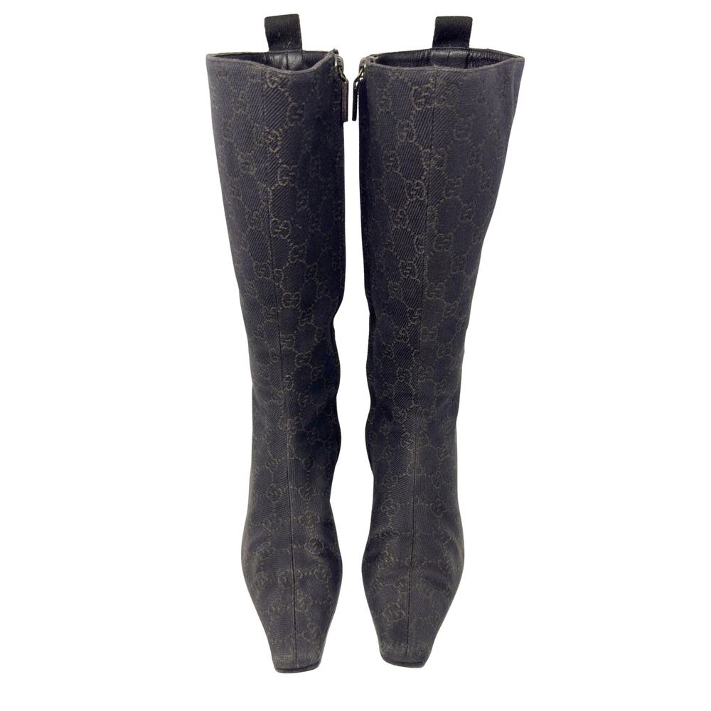 Gucci Boots Knee High Tall Brown Monogram GG Logo Western Cowboy Heels 37.5 - Picture 4 of 11